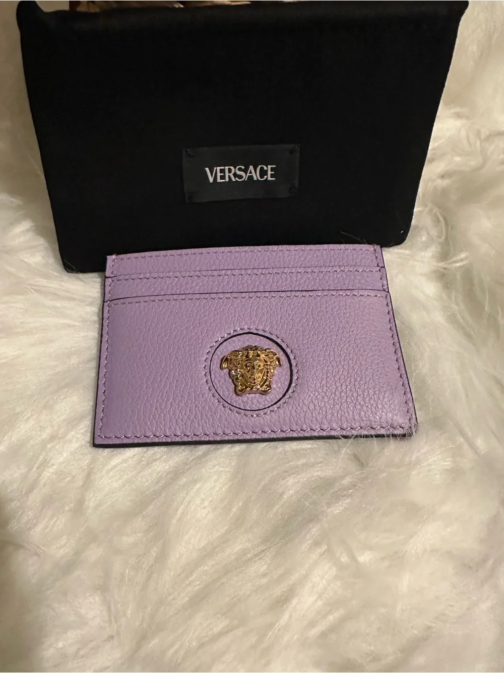 NWT Versace Lilac Medusa Leather Card Holder Card Case Full Set Giftable